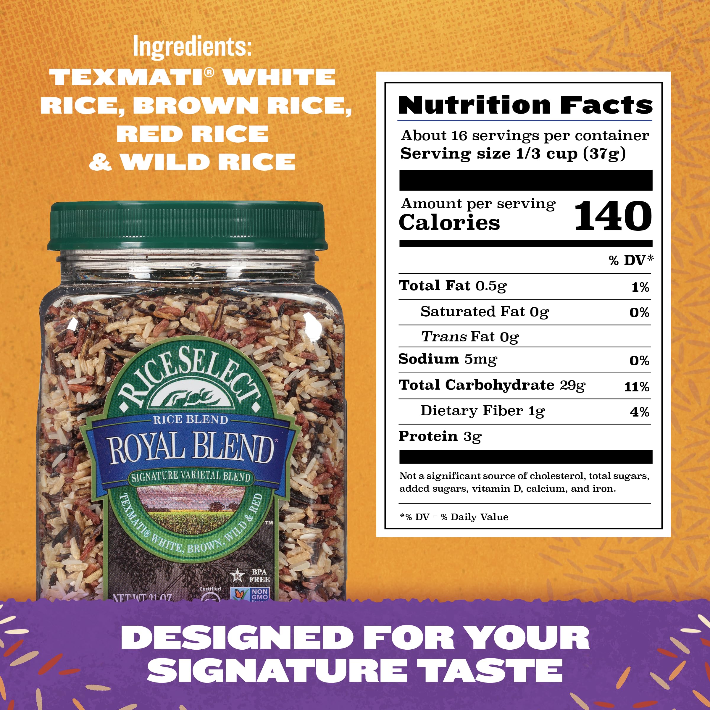 RiceSelect Royal Blend, Blend Of Texmati White, Brown, Red, And Wild Rice, Premium Gluten Free Rice, Non-GMO, 21 Ounce Jar