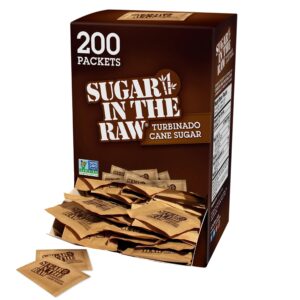 sugar in the raw turbinado cane sugar packets, 200 count, natural sweetener for drinks and baking, vegan, gluten-free, non-gmo
