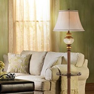 kathy ireland Hyde Park Rustic Vintage Floor Lamp with Nightlight Glass Tray 65" Tall Bronze Gold Metal Pearl White Frosted Glass Fabric Bell Shade for Living Room Reading House Bedroom Home