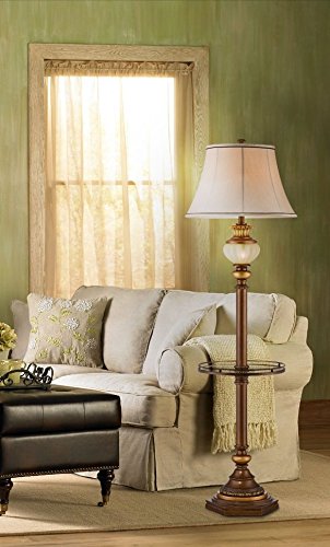 kathy ireland Hyde Park Rustic Vintage Floor Lamp with Nightlight Glass Tray 65" Tall Bronze Gold Metal Pearl White Frosted Glass Fabric Bell Shade for Living Room Reading House Bedroom Home