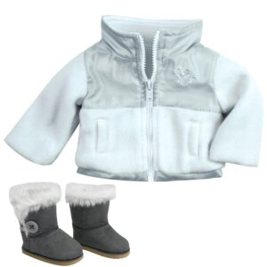 sophia's 18" doll white fleece zip jacket and faux suede gray boots with faux fur lining