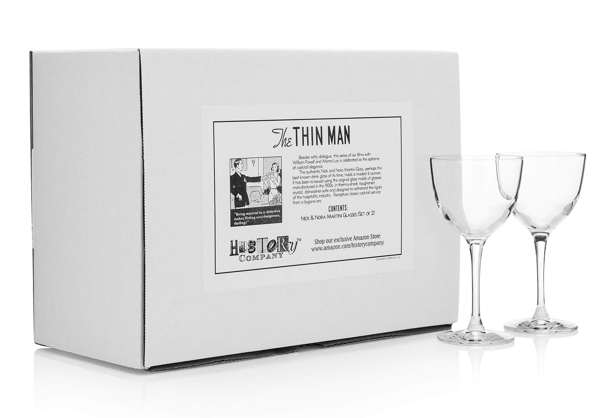 HISTORY COMPANY The Original Nick & Nora Crystal Martini Glass 2-Piece Set (Gift Box Collection)