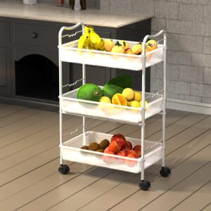 DecoBros 3-Tier Metal Utility Rolling Cart, Silver