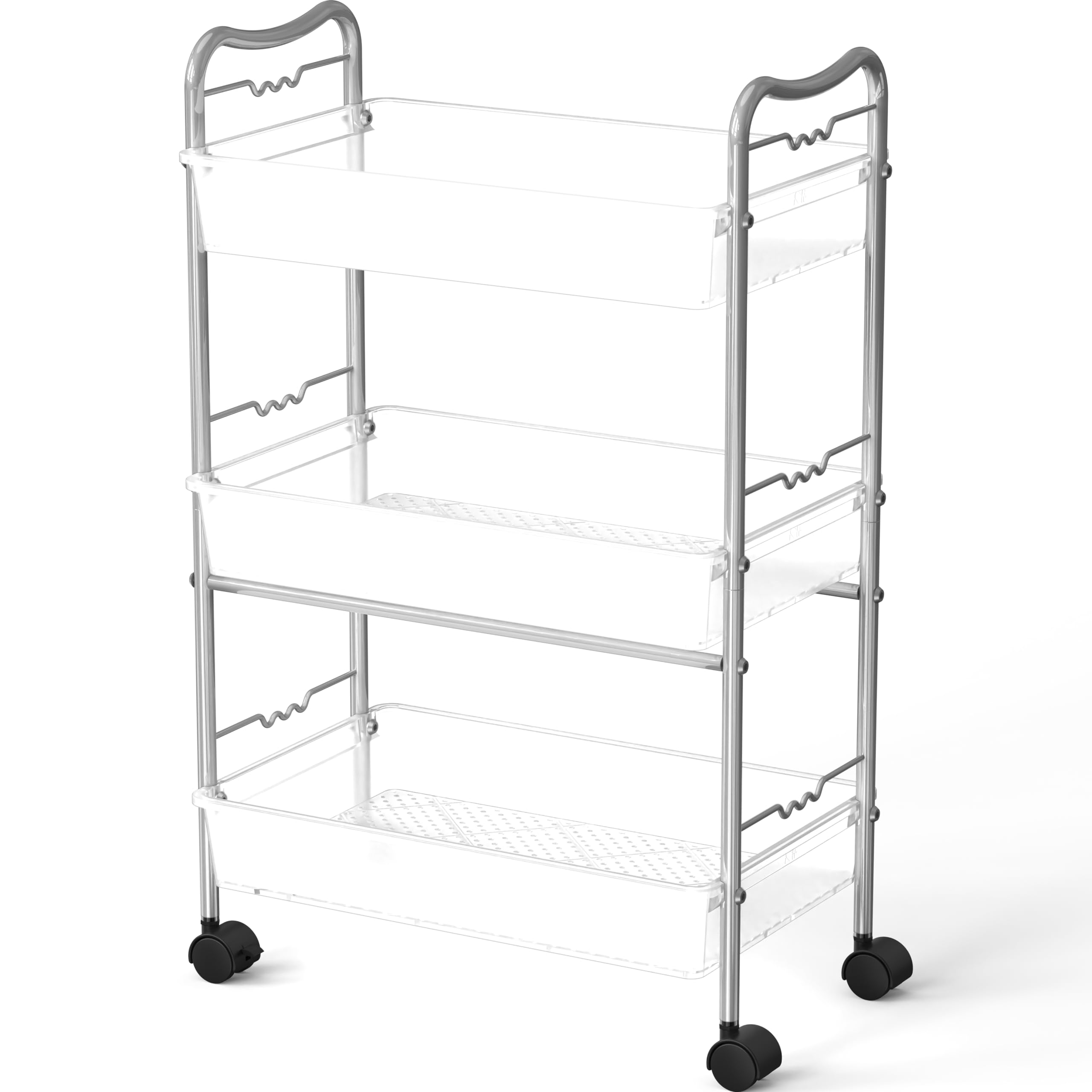 DecoBros 3-Tier Metal Utility Rolling Cart, Silver