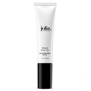 jolie mineral sheer tint spf 20 oil free - face tinted moisturizer - hydration - coverage - sunscreen- mineral formula - vegan (natural glow)