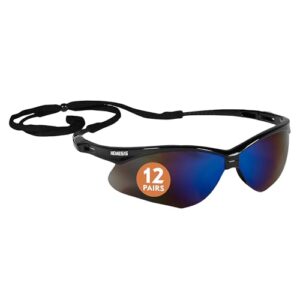 kleenguard™ v30 nemesis™ safety glasses (14481), blue lenses with mirror coating, black frame, unisex eyewear for men and women (12 pairs/case)
