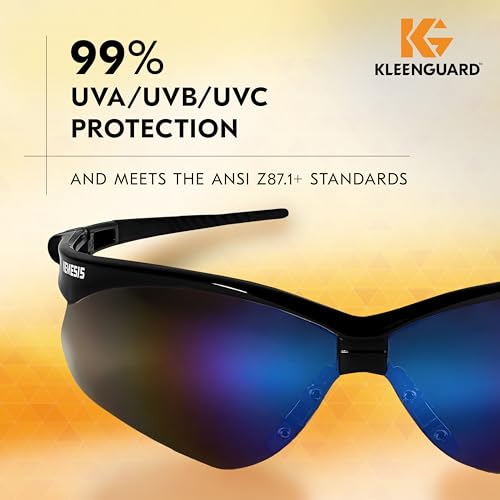 KleenGuard™ V30 Nemesis™ Safety Glasses (14481), Blue Lenses with Mirror coating, Black Frame, Unisex Eyewear for Men and Women (12 Pairs/Case)