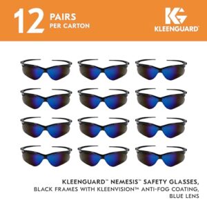 KleenGuard™ V30 Nemesis™ Safety Glasses (14481), Blue Lenses with Mirror coating, Black Frame, Unisex Eyewear for Men and Women (12 Pairs/Case)