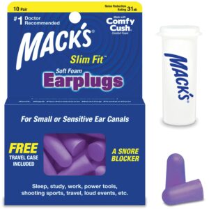 mack's slim fit soft foam earplugs, 10 pair - small ear plugs for sleeping, snoring, traveling, concerts, shooting sports & power tools | made in usa