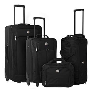travelers club genova softside upright luggage, black, 4-piece set