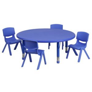 flash furniture emmy 45'' round blue plastic height adjustable activity table set with 4 chairs