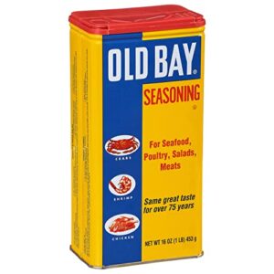 old bay seasoning, 16 oz - one 16 ounce fan-favorite tin can of old bay all-purpose seasoning with unique blend of 18 spices and herbs for crabs, shrimp, poultry, fries, and more
