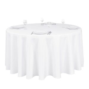 ltc linens 120 in round tablecloth for 60 inch round table - white round table cover - washable, wrinkle resistant polyester fabric cloth for wedding, party