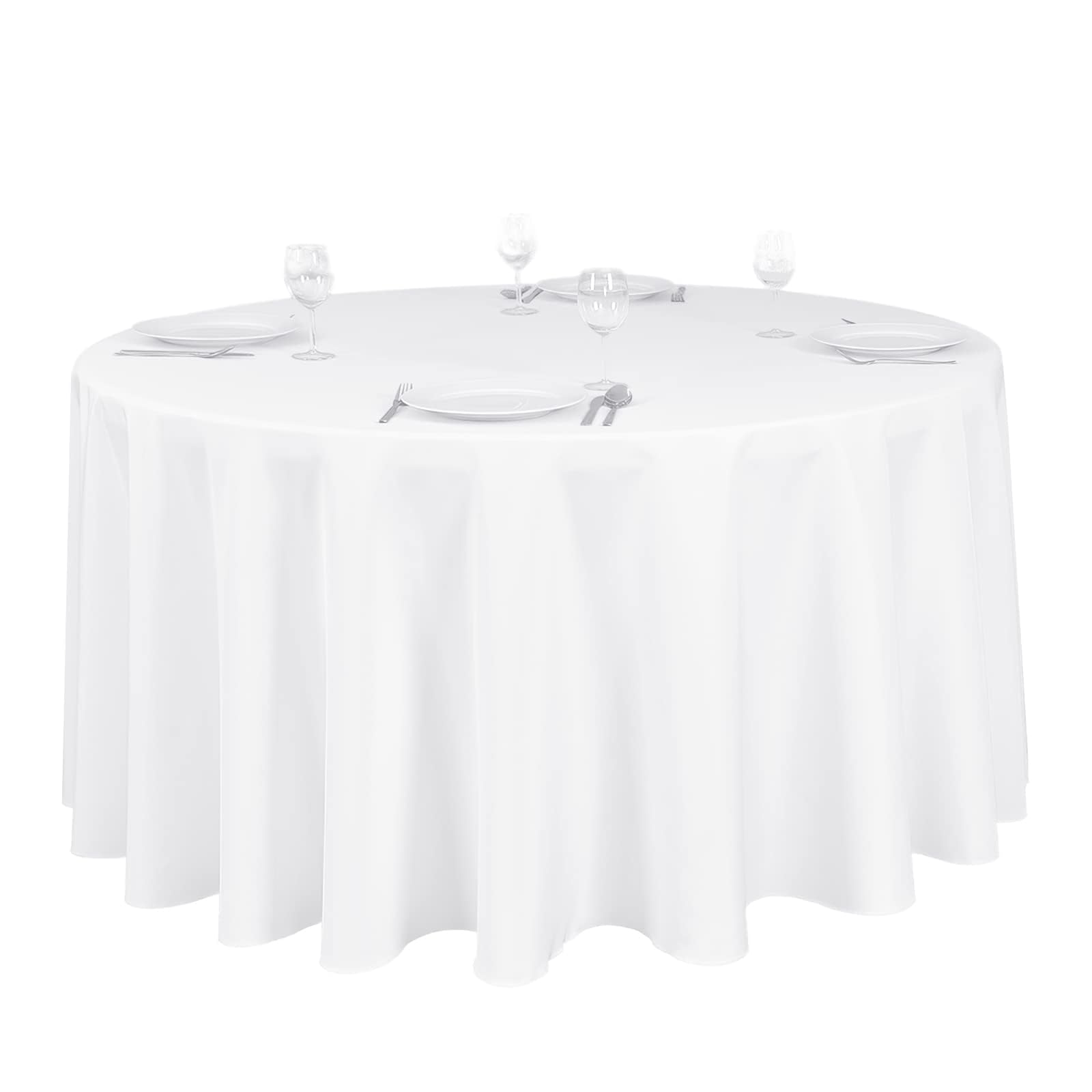 LTC LINENS 120 in Round Tablecloth for 60 Inch Round Table - White Round Table Cover - Washable, Wrinkle Resistant Polyester Fabric Cloth for Wedding, Party