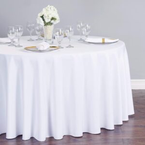 LTC LINENS 120 in Round Tablecloth for 60 Inch Round Table - White Round Table Cover - Washable, Wrinkle Resistant Polyester Fabric Cloth for Wedding, Party