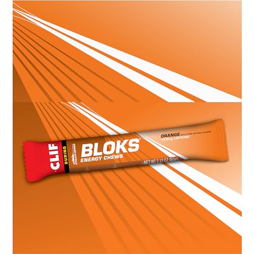 CLIF BLOKS - Orange Flavor with Caffeine - Energy Chews - Non-GMO - Plant Based - Fast Fuel for Cycling and Running - Quick Carbohydrates and Electrolytes - 2.12 oz. (18 Count)