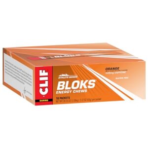 CLIF BLOKS - Orange Flavor with Caffeine - Energy Chews - Non-GMO - Plant Based - Fast Fuel for Cycling and Running - Quick Carbohydrates and Electrolytes - 2.12 oz. (18 Count)