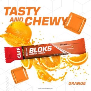 CLIF BLOKS - Orange Flavor with Caffeine - Energy Chews - Non-GMO - Plant Based - Fast Fuel for Cycling and Running - Quick Carbohydrates and Electrolytes - 2.12 oz. (18 Count)