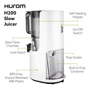 Hurom H-200 Easy Clean Electronic Juicer Machine (White) - Self Feeding Slow Juicer w Big Mouth Hopper to Fit Whole Fruits & Vegetables - Healthy Living - Rinse Clean No Scrub BPA Free Easy Assembly