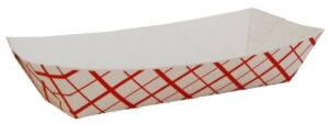 southern champion tray 07091 paperboard red check hot dog tray, 7" length x 2-3/4" width x 1-1/2" height (case of 1000),white