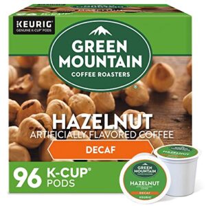 green mountain coffee roasters hazelnut decaf coffee, keurig single-serve k-cup pods, light roast, 96 count (4 packs of 24)