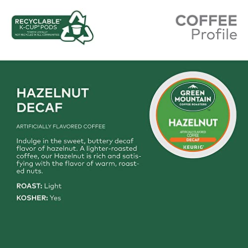 Green Mountain Coffee Roasters Hazelnut Decaf Coffee, Keurig Single-Serve K-Cup pods, Light Roast, 96 Count (4 Packs of 24)