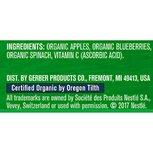 Gerber Organic Baby Food Pouches, 2nd Foods for Sitter, Apple Blueberry Spinach, 3.5 Ounce (Pack of 12)