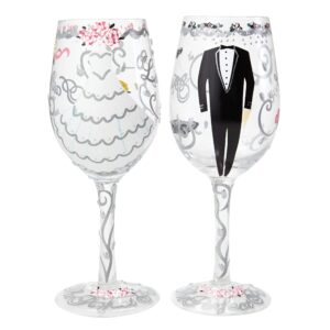 enesco designs by lolita wine glass, bride & groom set os 2, 15 oz