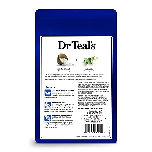 Dr Teal's Salt Soak with Pure Epsom Salt, Relax & Relief with Eucalyptus & Spearmint, 3 lbs