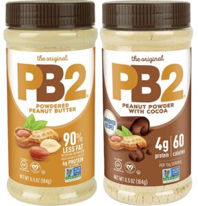 pb2 powdered peanut butter bundle, keto diet, gluten free, mix in protein shakes & smoothies, low carb, original peanut butter & peanut butter cocoa flavors (2 jars - 6.5 oz each)