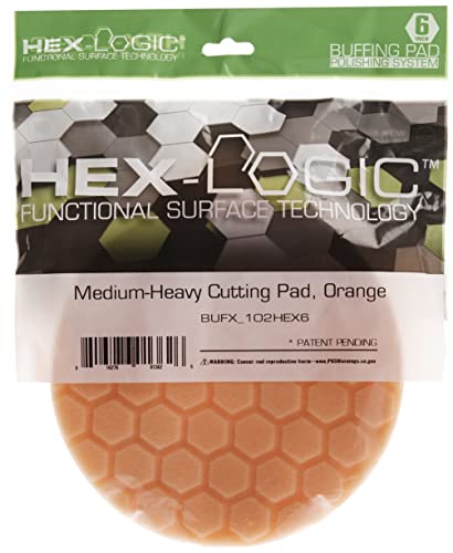 Chemical Guys BUFX_102HEX6 BUFX_102_HEX6 Hex-Logic Medium-Heavy Cutting Pad, Orange (6.5 Inch Pad made for 6 Inch backing plates), 1 Pad Included