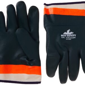 MCR Safety 6410SC Double-Dipped PVC Jersey Lined Sandpaper Finish Men's Gloves with Plasticized Safety Cuff, Green/Orange, Large, 1-Pair