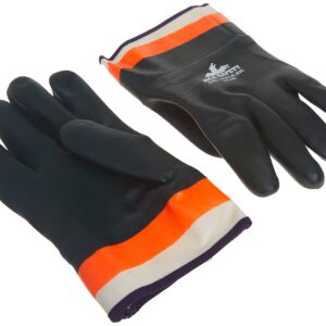 MCR Safety 6410SC Double-Dipped PVC Jersey Lined Sandpaper Finish Men's Gloves with Plasticized Safety Cuff, Green/Orange, Large, 1-Pair