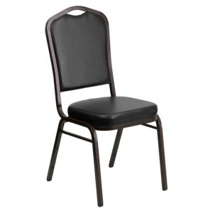 flash furniture hercules series crown back stacking banquet chair in black vinyl - gold vein frame