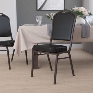 Flash Furniture HERCULES Series Crown Back Stacking Banquet Chair in Black Vinyl - Gold Vein Frame
