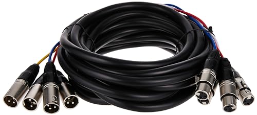 Monoprice 4-Channel XLR Male to XLR Female Snake Cable - 20 Feet - Black/Silver, Metal Connector Housings, Plastic and Rubber Cable Boots