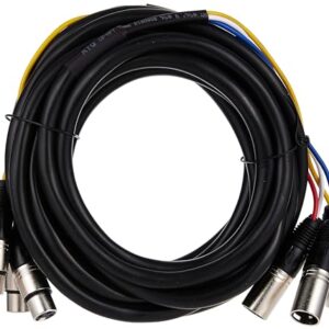 Monoprice 4-Channel XLR Male to XLR Female Snake Cable - 20 Feet - Black/Silver, Metal Connector Housings, Plastic and Rubber Cable Boots