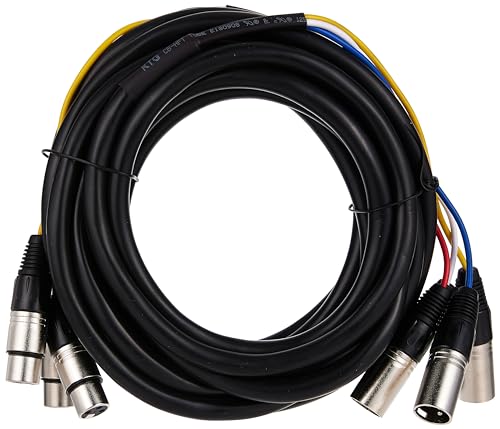 Monoprice 4-Channel XLR Male to XLR Female Snake Cable - 20 Feet - Black/Silver, Metal Connector Housings, Plastic and Rubber Cable Boots
