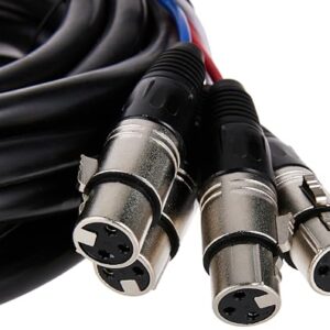 Monoprice 4-Channel XLR Male to XLR Female Snake Cable - 20 Feet - Black/Silver, Metal Connector Housings, Plastic and Rubber Cable Boots