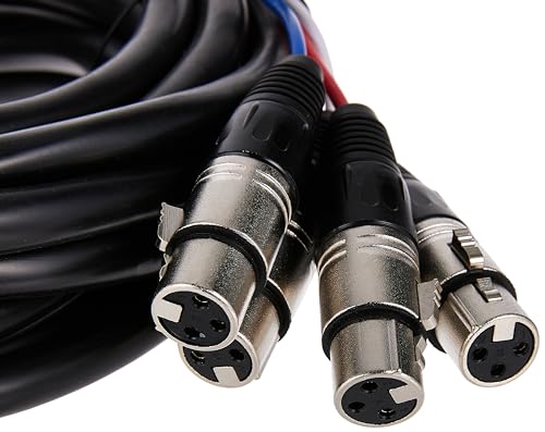 Monoprice 4-Channel XLR Male to XLR Female Snake Cable - 20 Feet - Black/Silver, Metal Connector Housings, Plastic and Rubber Cable Boots