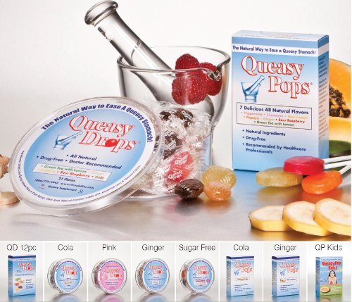 Queasy Drops Sugar Free | 21 Drops | Nausea (Chemo, Motion Sickness etc.) | Drug Free & Gluten Free | Five Flavors: Ginger, Papaya, Cola, Banana, & Raspberry