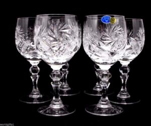 russian cut crystal red white wine glasses goblets, stemmed vintage design glassware, 8.5 oz. hand made