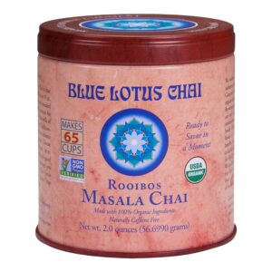 blue lotus chai - rooibos flavor masala chai - makes 65 cups - 2 ounce masala spiced chai powder with organic spices - instant indian tea no steeping - no gluten