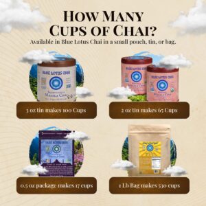 Blue Lotus Chai - Rooibos Flavor Masala Chai - Makes 65 Cups - 2 Ounce Masala Spiced Chai Powder with Organic Spices - Instant Indian Tea No Steeping - No Gluten