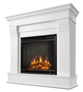 real flame white chateau electric fireplace, small