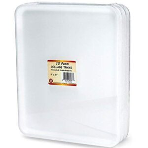 Hygloss Collages Foam Food and Crafting, 9” x 11”, 10 Trays, 9 x 11-Inch, White, Pieces