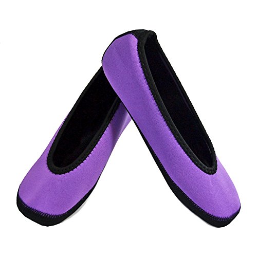 NuFoot Ballet Flats Women's Shoes, Best Foldable & Flexible Flats, Slipper Socks, Travel Slippers & Exercise Shoes, Dance Shoes, Yoga Socks, House Shoes, Indoor Slippers, Purple, Large