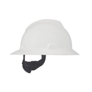 MSA 475369 V-Gard Full-Brim Hard Hat With Fas-Trac III Ratchet Suspension | Polyethylene Shell, Superior Impact Protection, Self Adjusting Crown-Straps - Standard Size in White