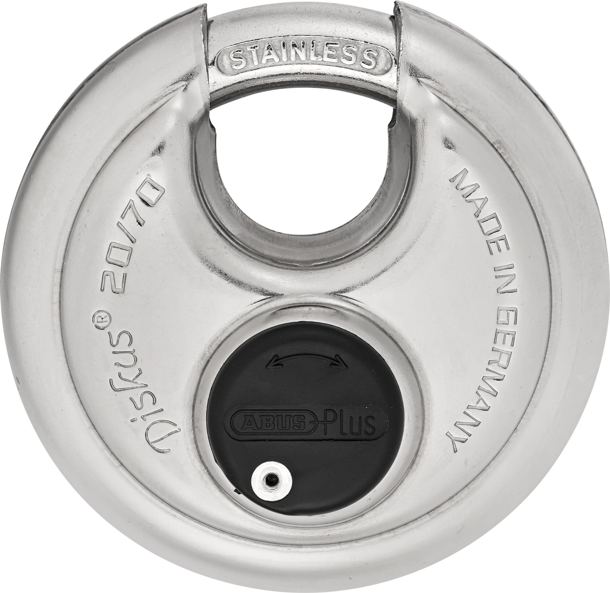 ABUS Diskus 20/70 Heavy Duty Stainless Steel Disk Padlock - Rustproof Circle Storage Lock with 3/8" Shackle - Made in Germany - Keyed Different