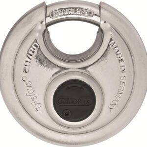 ABUS Diskus 20/80 Heavy Duty Stainless Steel Disk Padlock - Rustproof Circle Storage Lock with 7/16" Shackle - Made in Germany - Keyed Different